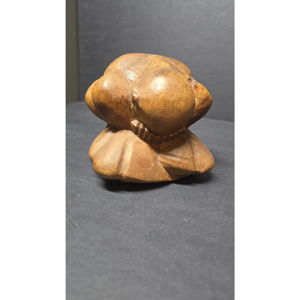 Hand Carved Brown Wood Crouching Man Statue Figurine Folk Art Small 5in